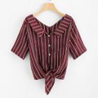 Shein Single Breasted Knot Front Striped Shirt