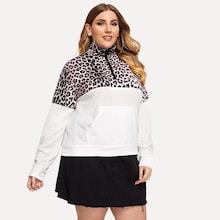 Shein Plus Leopard Print Half Placket Sweatshirt