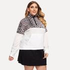 Shein Plus Leopard Print Half Placket Sweatshirt