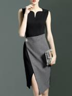 Shein Black Contrast Grey Asymmetric Dress