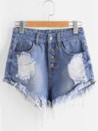 Shein Buttoned Fly Frayed Distressed Denim Shorts