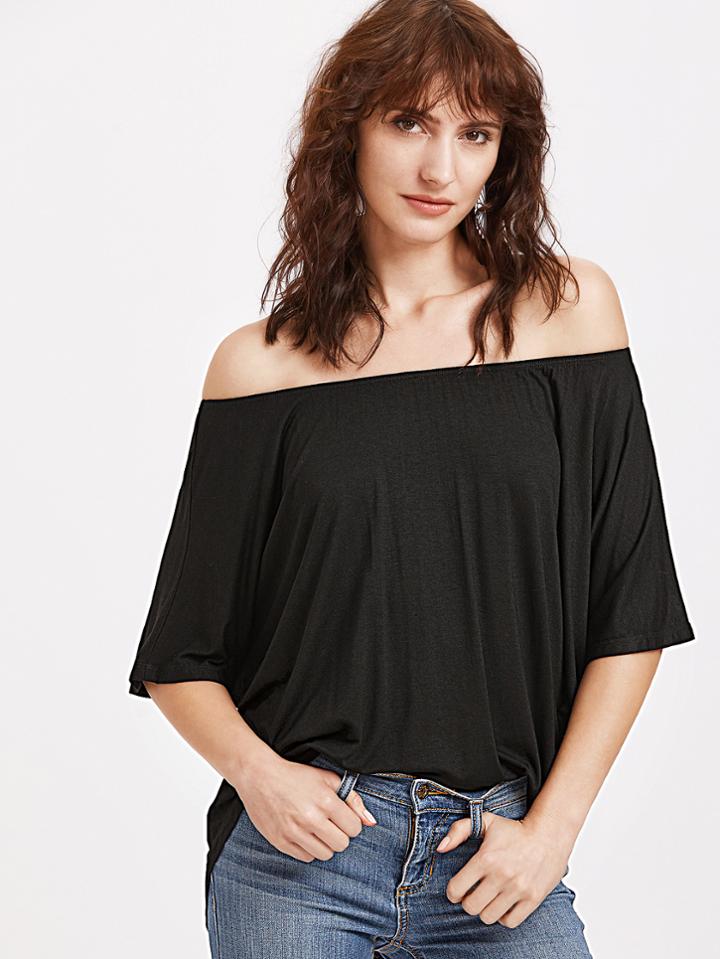Shein Black Off The Shoulder High Low T-shirt