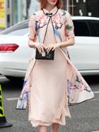 Shein Apricot Two-piece Floral Split Dress