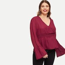 Shein Plus Surplice Neck Shirred Waist Blouse