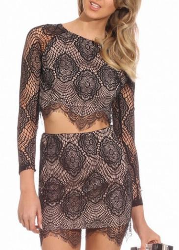 Rosewe Retro Long Sleeve Top And Middle Waist Skirt
