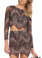 Rosewe Retro Long Sleeve Top And Middle Waist Skirt