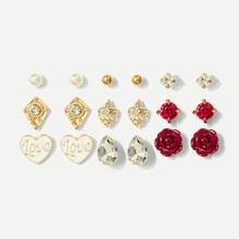 Shein Rose Detail Stud Earring 9pairs