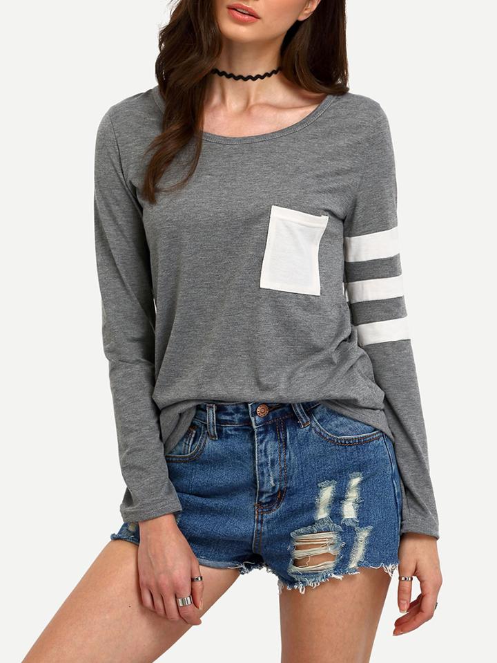 Shein Contrast Pocket Striped T-shirt