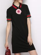 Shein Black Lapel Flower Shift Dress