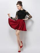 Shein Burgundy Pearl Embellished Flare Skirt