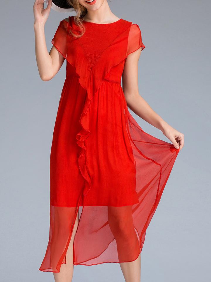 Shein Red Ruffle Split Shift Dress