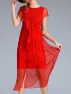 Shein Red Ruffle Split Shift Dress