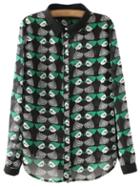 Shein Multicolor Long Sleeve Contrast Lapel Print Blouse
