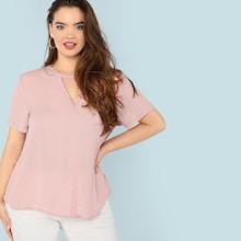 Shein Plus V Cut Neck Solid Blouse