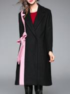 Shein Black Lapel Contrast Pink Bowknot Coat