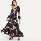 Shein Crochet Pompom Insert Flounce Hem Floral Dress