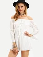 Shein White Off The Shoulder Lace Up Romper