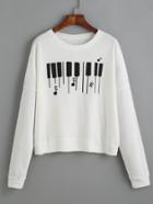 Shein White Piano Keyboard Print Drop Shoulder Sweatshirt