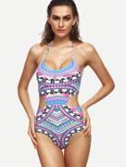 Shein Multicolor Tribal Print Cutout One Piece Swimwear