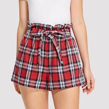 Shein Belted Frill Waist Tartan Shorts