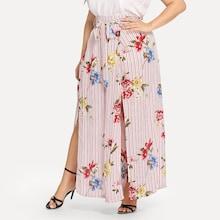 Shein Plus Mixed Print Split Belted Palazzo Pants