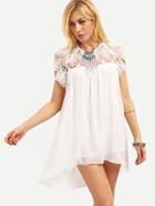 Shein Lace Insert High-low Chiffon Dress - White