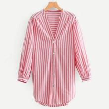 Shein Block-stripe Curved Hem Blouse