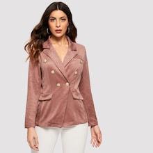 Shein Double Breasted Solid Suede Coat