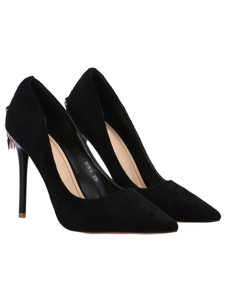 Shein Black Point Toe Suede High Stiletto Heel Pumps