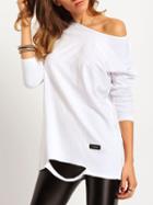 Shein White Round Neck Ripped Loose T-shirt