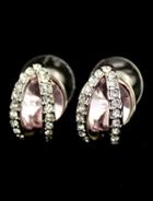 Shein Pink Gemstone Silver Crystal Stud Earrings