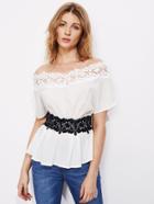 Shein Hollow Out Crochet Trim Bardot Top With Lace Obi