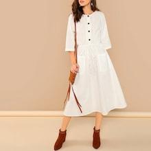 Shein Button & Pocket Front Drawstring Dress