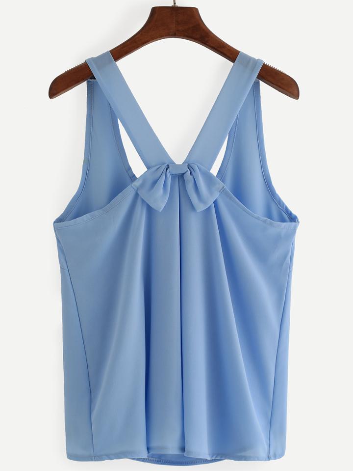 Shein Blue Bow Back Sleeveless Chiffon Top