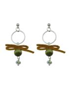 Shein Silver Pu Leather Bowknot Wood Beads Boho Party Earrings