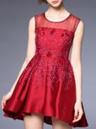 Shein Red Contrast Gauze Beading High Low Dress