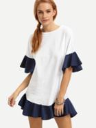 Shein Ruffled Contrast Trim White Dress