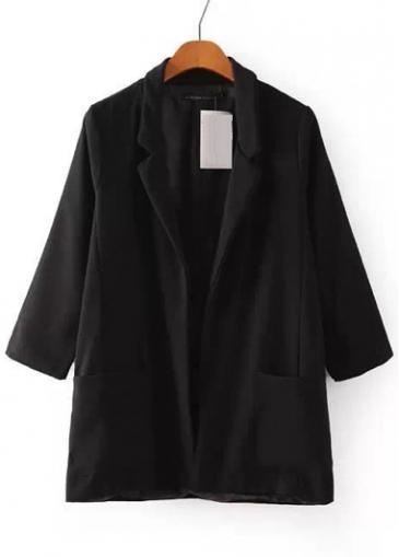 Rosewe Chic Turndown Collar Three Quarter Sleeve Blazer Black