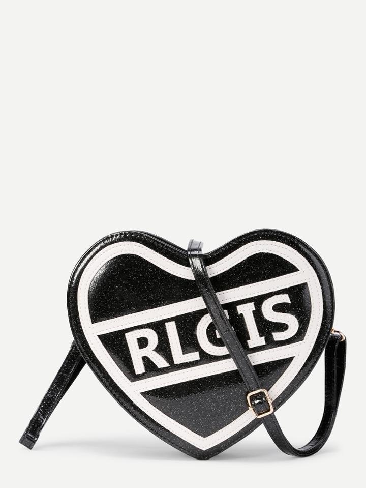 Shein Letter Print Heart Shaped Pu Bag