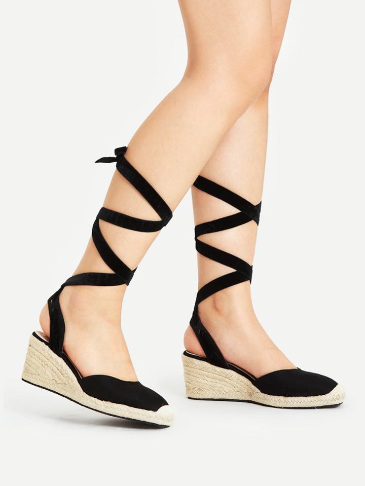 Shein Cap Toe Tie Leg Woven Wedges