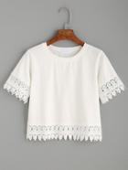 Shein White Crochet Trim Crop T-shirt