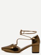 Shein Gold Square Toe Lace-up Chunky Pumps