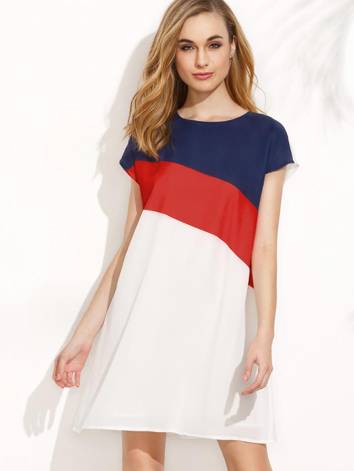 Shein Colorblock Keyhole Back Short Sleeve Dress