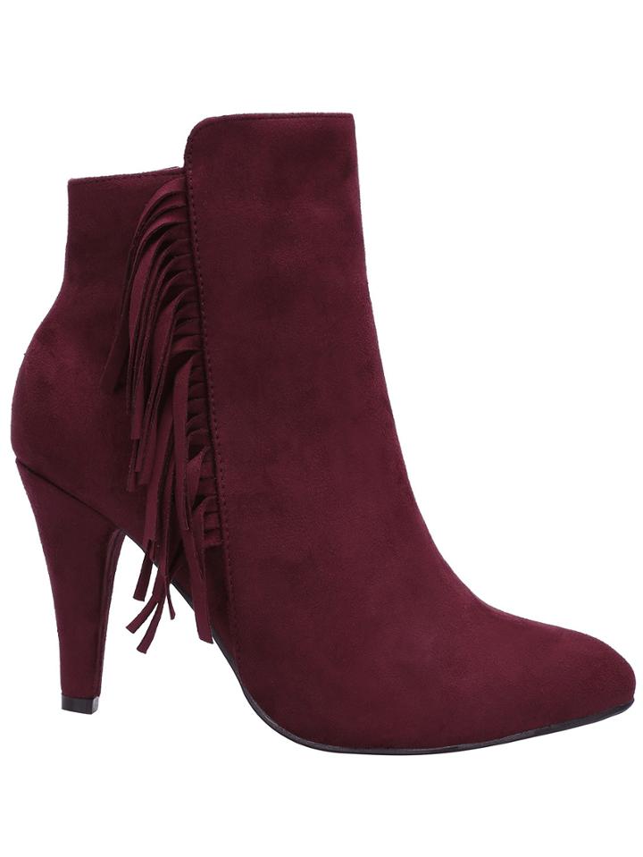 Shein Burgundy High Heel Tassel Boots