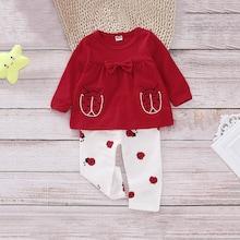 Shein Toddler Girls Embroidery Bow Tee With Cartoon Print Pants