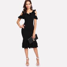 Shein Ruffle Cold Shoulder Layered Hem Dress