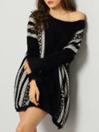 Shein Black Batwing Sleeve Striped Loose Sweater Dress