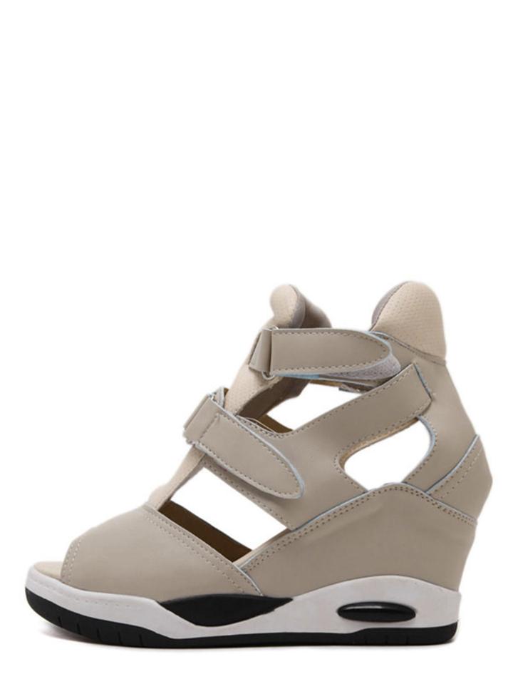 Shein Apricot Cutout Velcro Mule Wedges