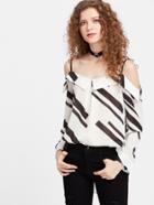 Shein Cold Shoulder Geometric Print Chiffon Top