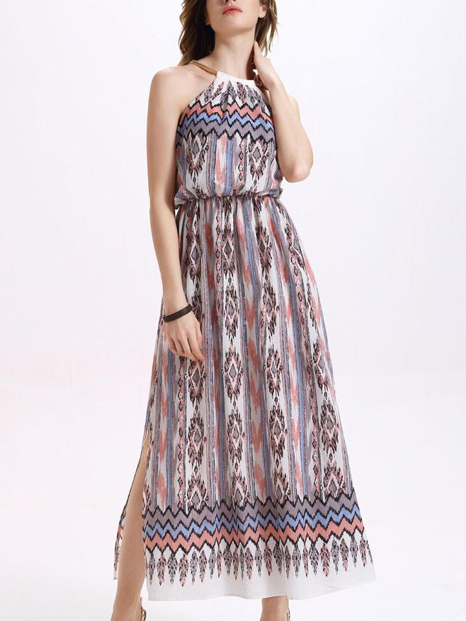 Shein Metal Halter Neck Open Back Slit Long Dress